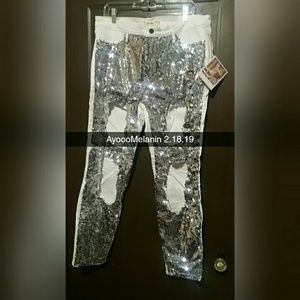 Destroyed White Sequin Jeans (Size 20)